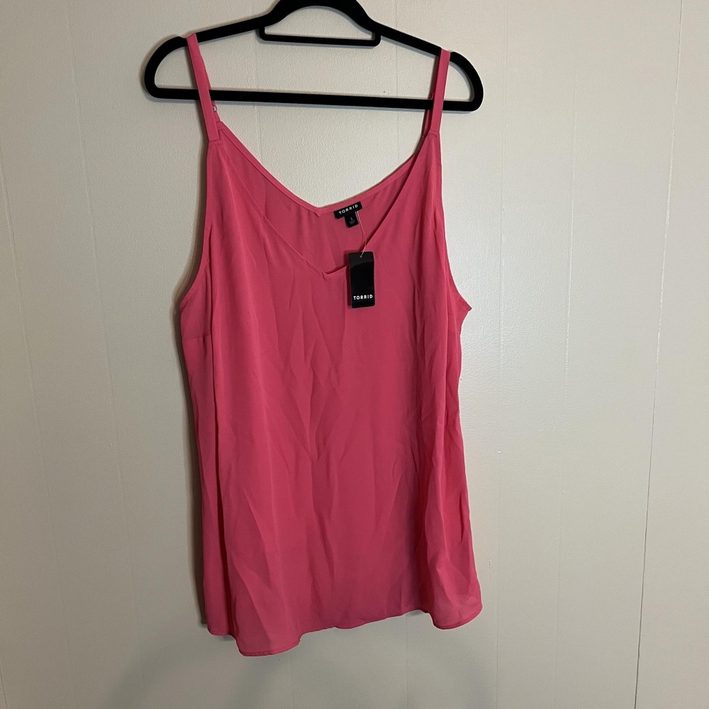 Torrid Size 3 Georgette V Neck Polyester Pink Sleeveless Blouse Tank